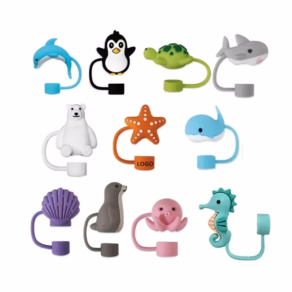 Custom Silicone Straw Dust Cover 10mm with Ocean Animals — Eco-Friendly Glassware