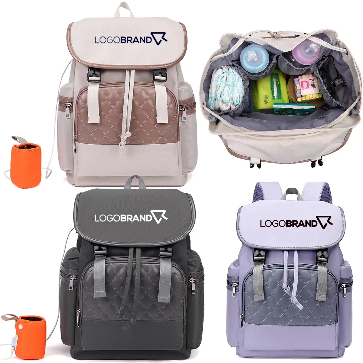 Diaper Backpack Purse Bags with Heating Cup Sleeve 1