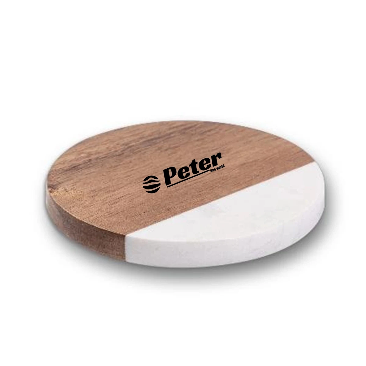 Round Acacia Wood And Marble Coaster 1