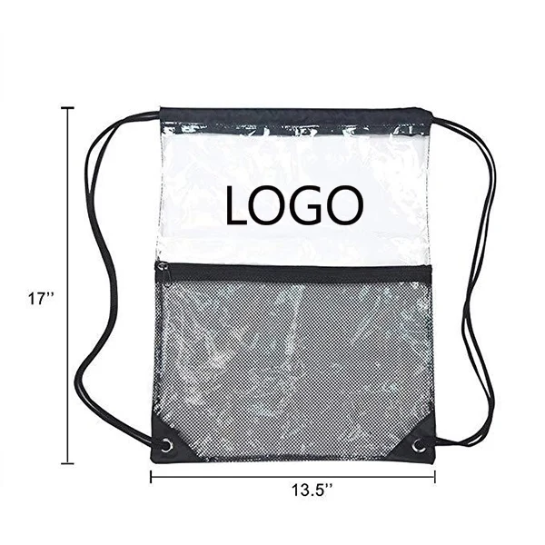 PVC Drawstring Backpack with Front Zipper Mesh Pocket 1