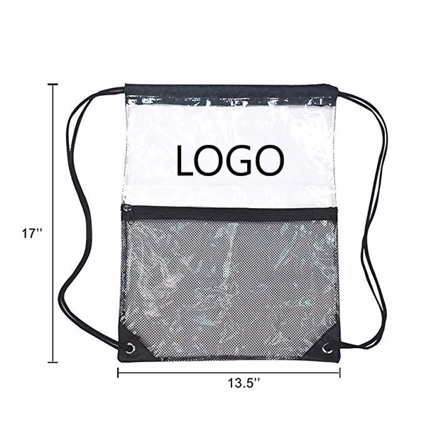 PVC Drawstring Backpack with Front Zipper Mesh Pocket