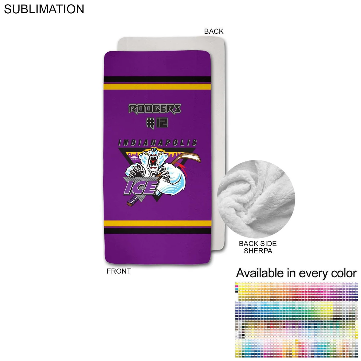 Team Blanket in Plush Sherpa Faux Wool Lined Micro Mink, 30x60, Stadium size, Sublimated 1