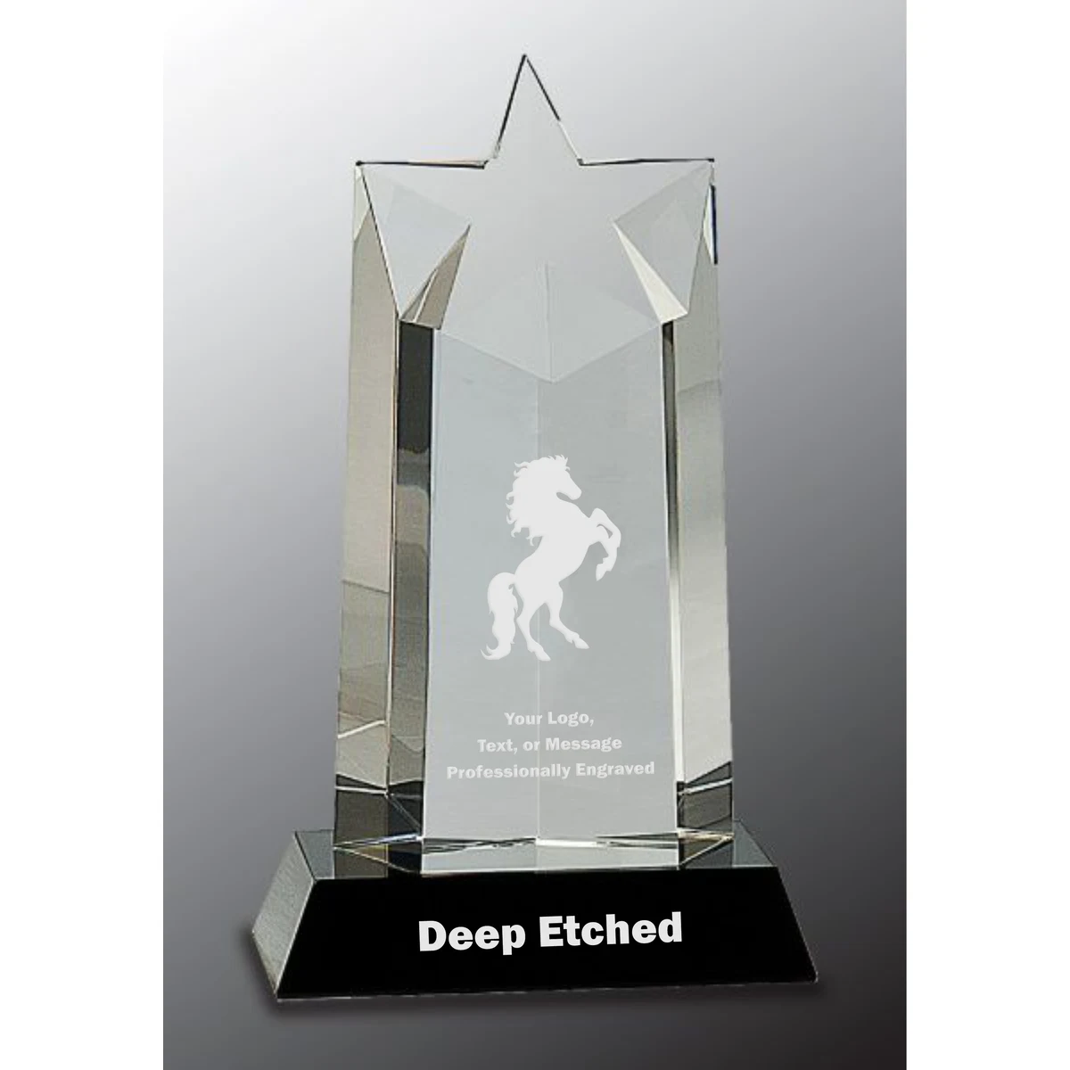 9 1/4" Crystal Star Column on Black Pedestal Base Crystal Award 1