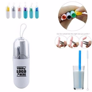 Compact Foldable Silicone Straw With Capsule Case