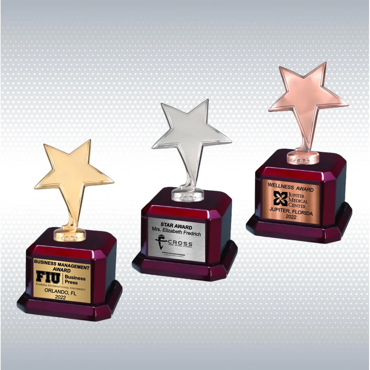 9 1/2" Star Trophy Award on Rosewood Royal Piano Finish Base 1