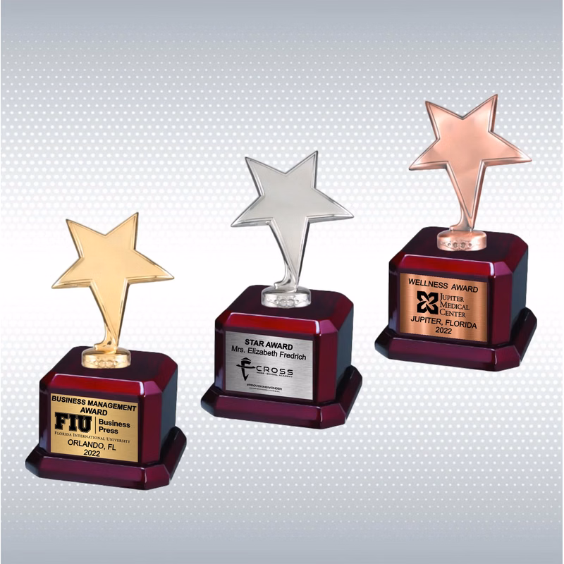 9 1/2" Star Trophy Award on Rosewood Royal Piano Finish Base