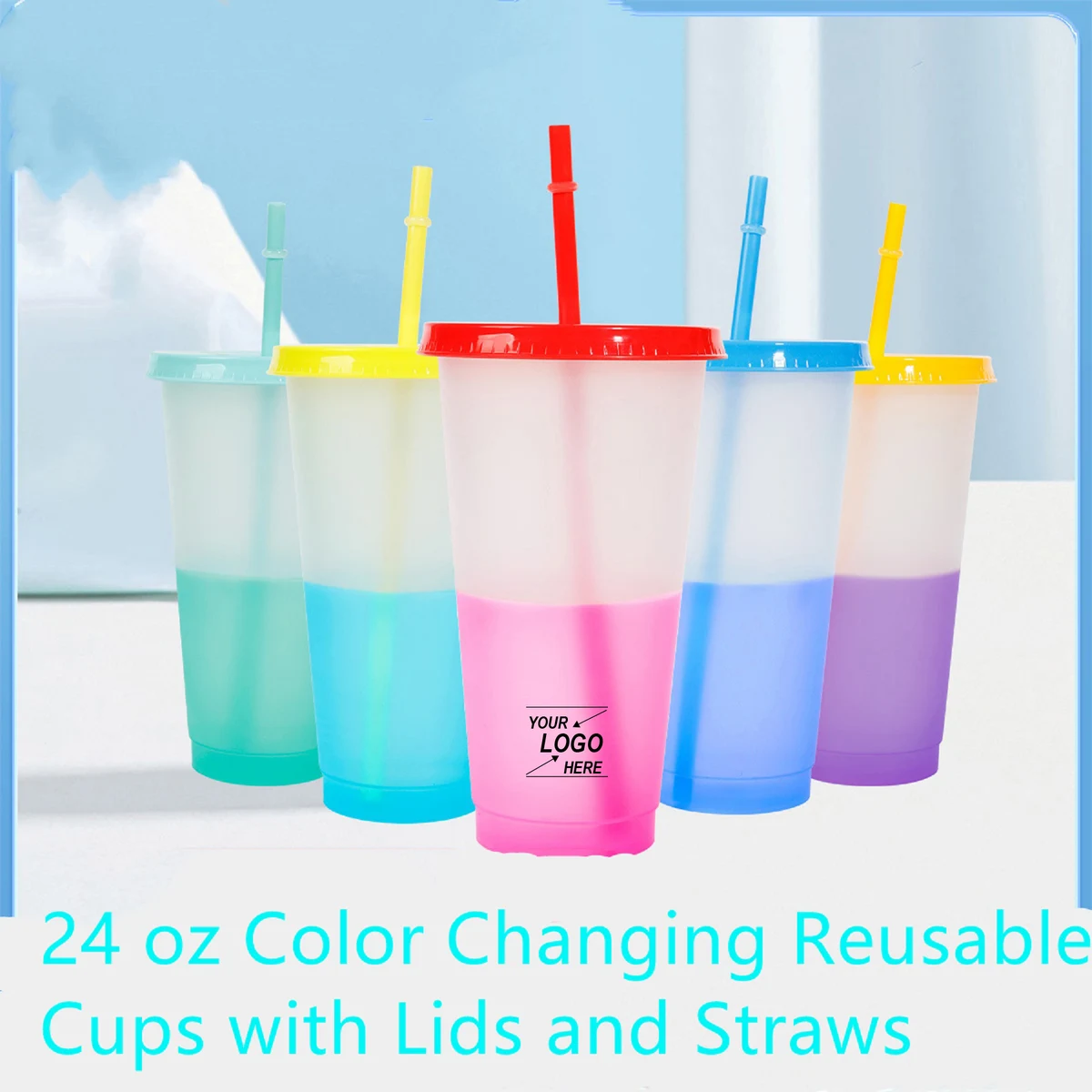 24 oz Reusable Color Changing Cups with Lids and Straws 1