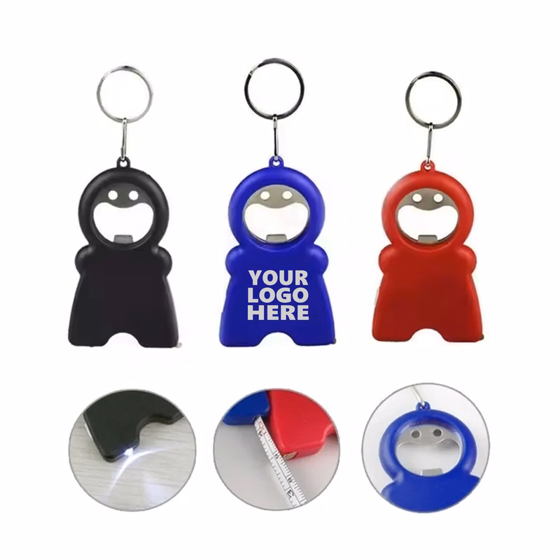 Bottle Opener Keychain With Flashlight And Tape Measure
