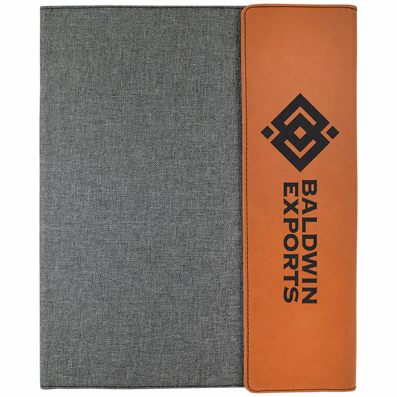 9" x 12" Rawhide Leatherette & Gray Canvas Portfolio