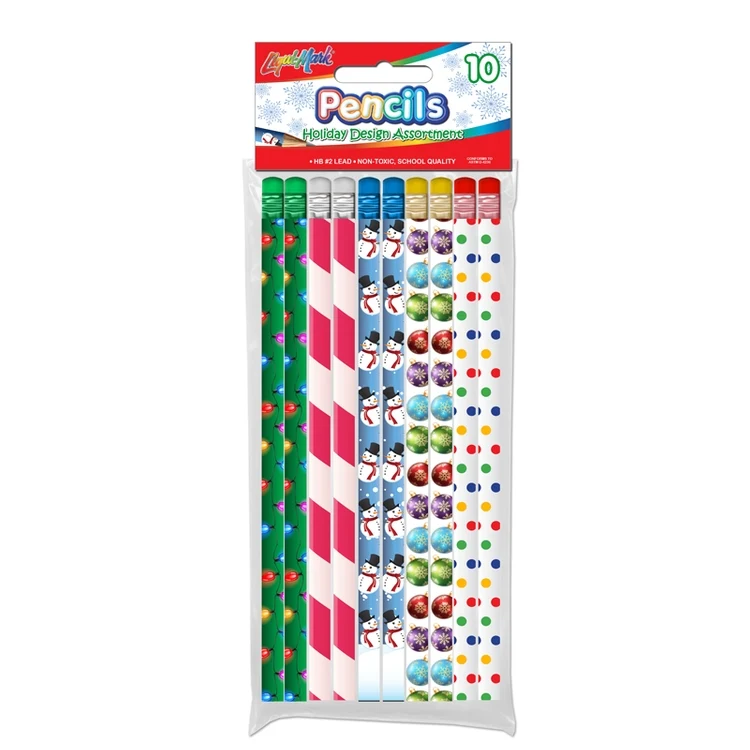 10pk Holiday Theme # 2 Fashion Pencils with Eraser 1