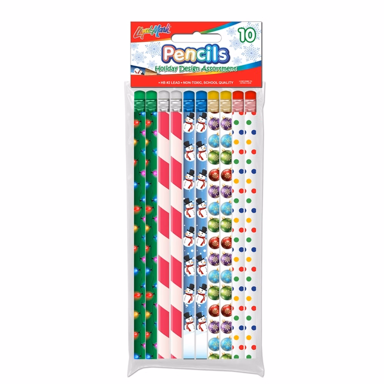 10pk Holiday Theme # 2 Fashion Pencils with Eraser