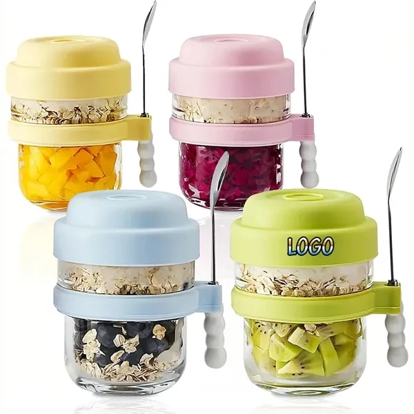15oz Overnight oats with Lids and Spoons for Commutes, Fitness and Travel 1