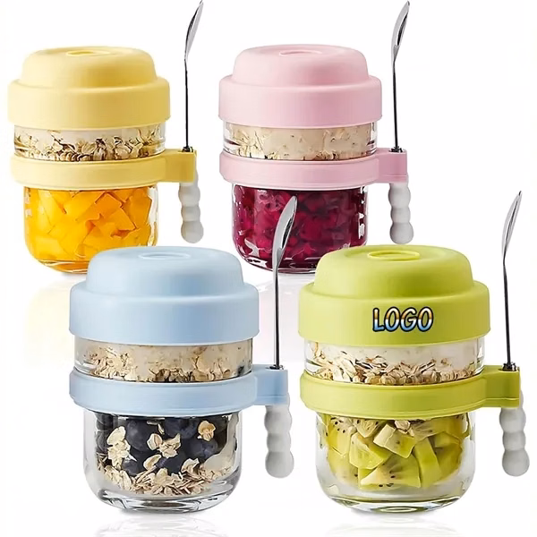 15oz Overnight oats with Lids and Spoons for Commutes, Fitness and Travel
