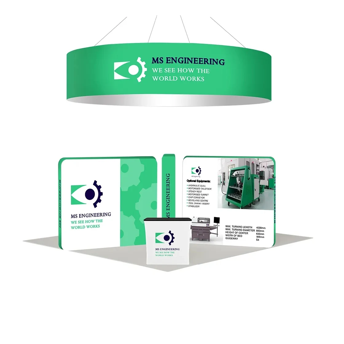 20ft Inline Trade Show Booth – 360° Display with Overhead Banner & Counters 1