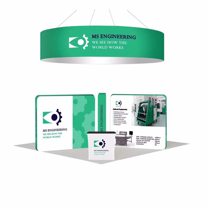 20ft Inline Trade Show Booth – 360° Display with Overhead Banner & Counters