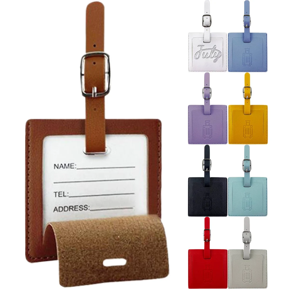 PU Leather Square Flip Cover Luggage Tag 1