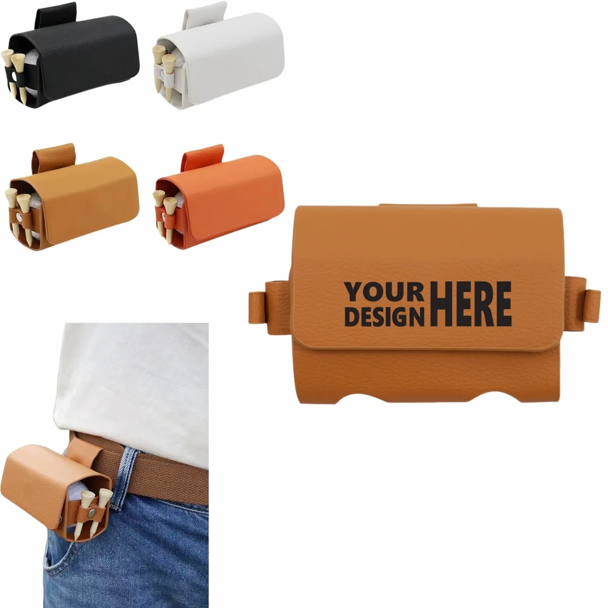 Golf Ball Waist Bag, Leather Golf Accessory Storage Pouch 1