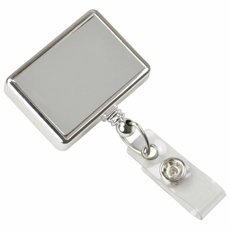 Chrome Retractable Badge Reel with Clear Vinyl Strap