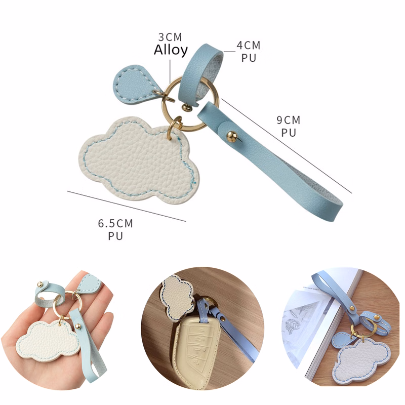 Pu Leather White Cloud and Raindrop Keychain