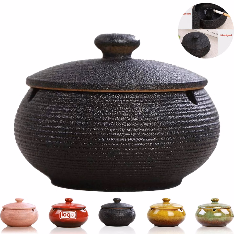 Windproof Ceramic Ashtray w/ Lid