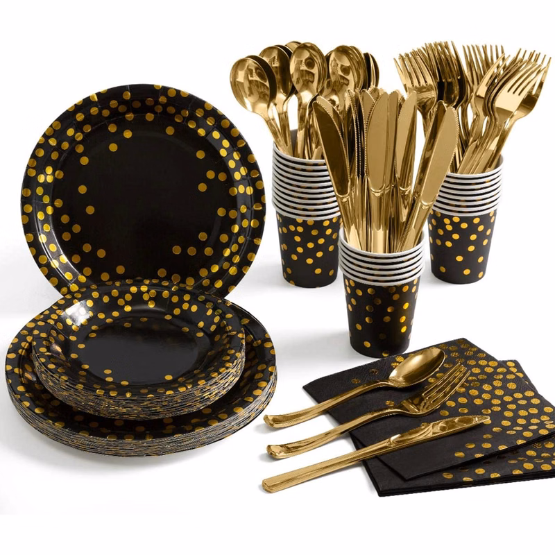 80 Pieces Black and Gold Party Supplies
