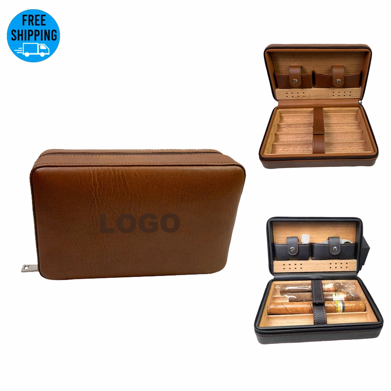 4-Finger Portable Travel Leather Cigar Case-Ocean