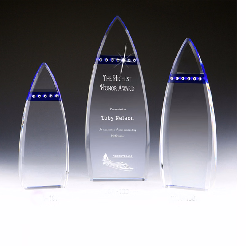 Two Tone Arrowhead Crystal Trophy and Award with Inlaid Sparkling Rhinestone Medium