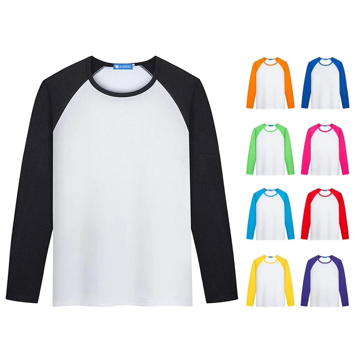 Modal Long Sleeve Colorblock Crew Neck Shirt 1