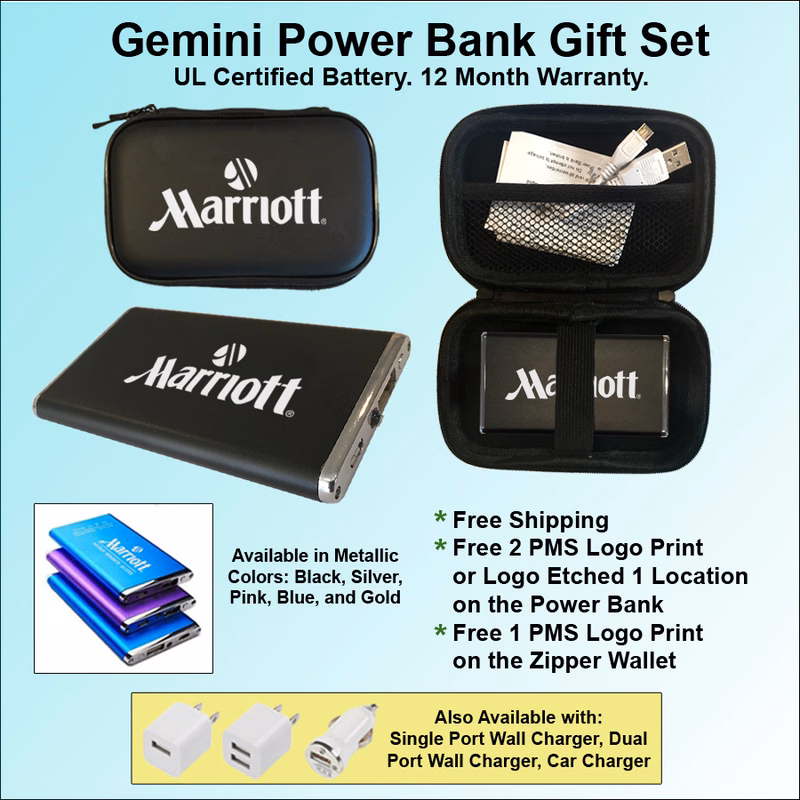 Gemini Ultra Slim Power Bank with an LED Light Zipper Wallet Gift Set 3000 mAh