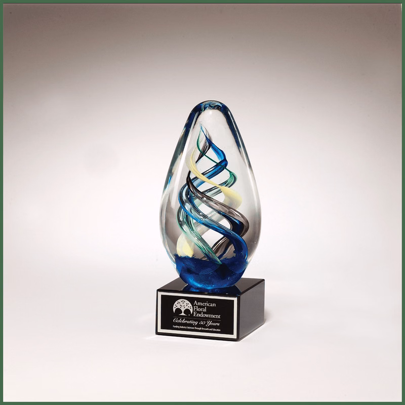 7 1/8" Clear/Various Egg Shaped Colored Art Glass on Black Glass Base with Black Aluminum Plate