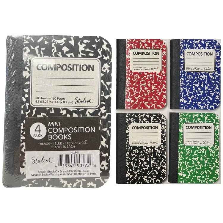 Mini Composition Memo Books - 4 Pack Assorted Colors 1