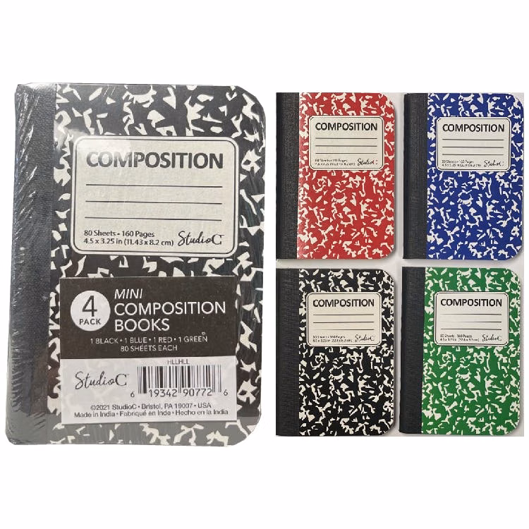 Mini Composition Memo Books - 4 Pack Assorted Colors