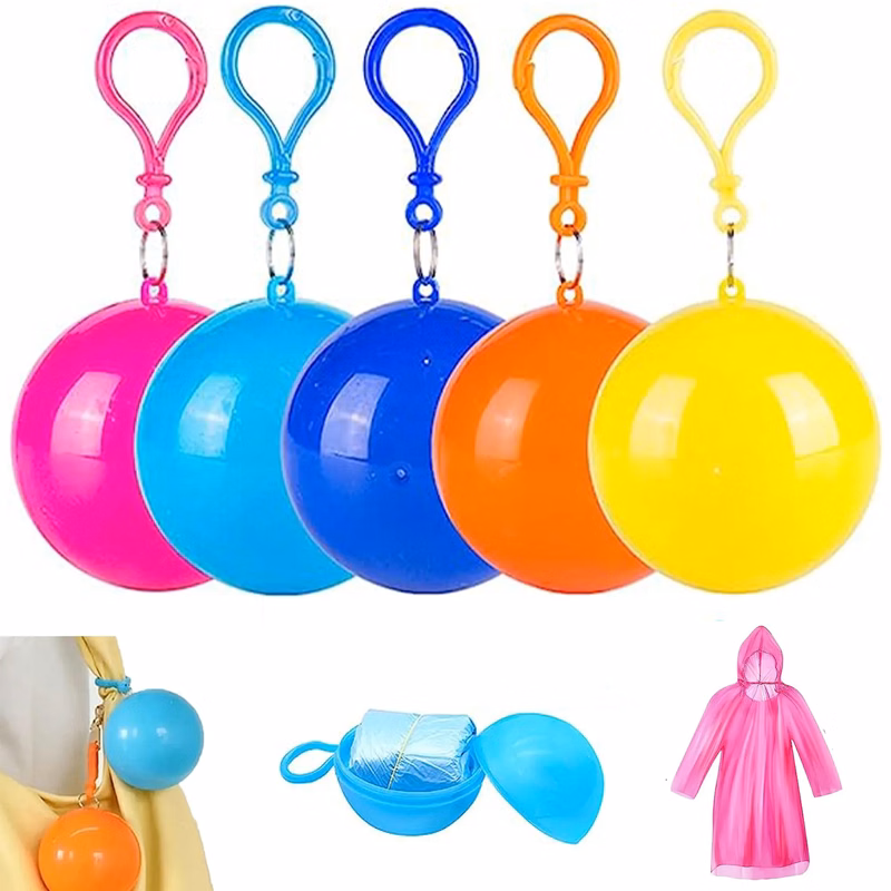 Colorful Plastic Portable Disposable Ball Raincoat Keychain(