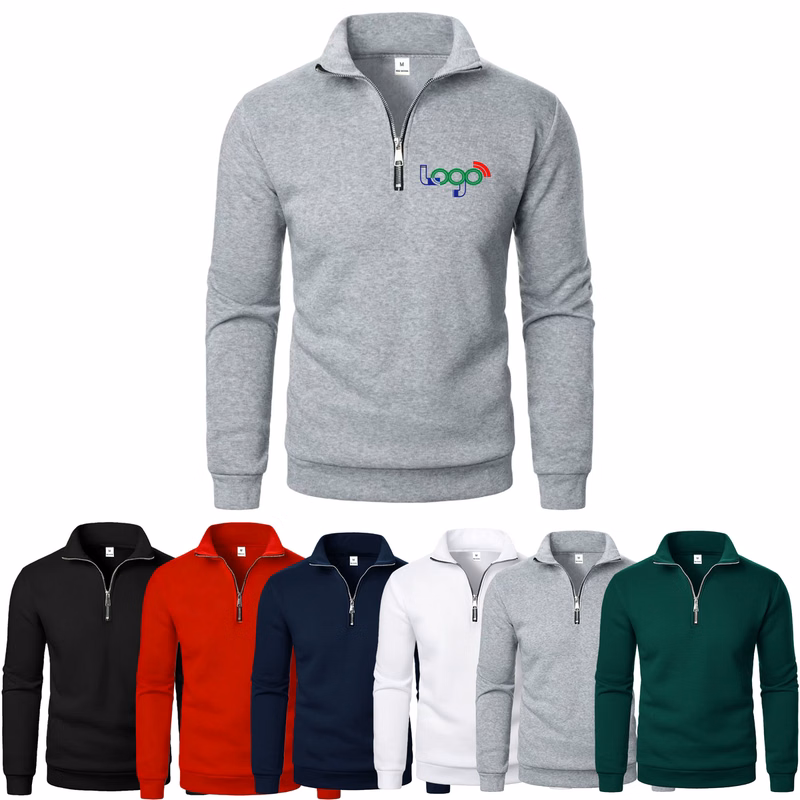 Polyester Sweatshirt With Stand-up Collar And Half-zip