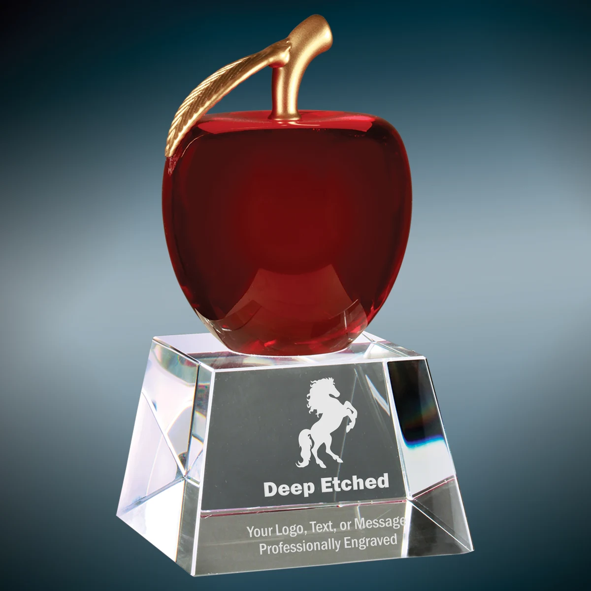 6" Red Crystal Apple Award with Clear Base 1