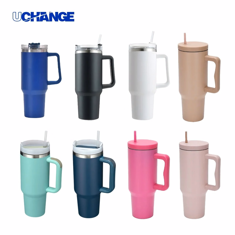 pink 40 Oz. Stainless Steel Tumbler With Handle & Straw