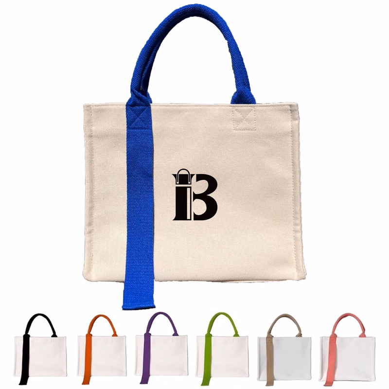 Canvas Reusable Crossbody Shopping Tote Bag with Ribbon