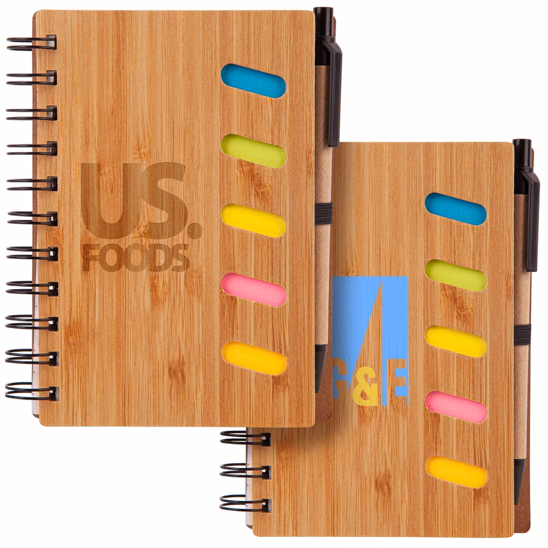 4.75" x 6" Bamboo Notebook with Pen & Sticky Notes