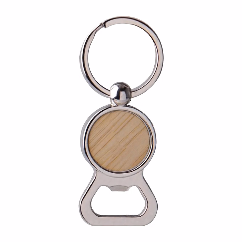 Bamboo Accent Bottle Opener Key Ring