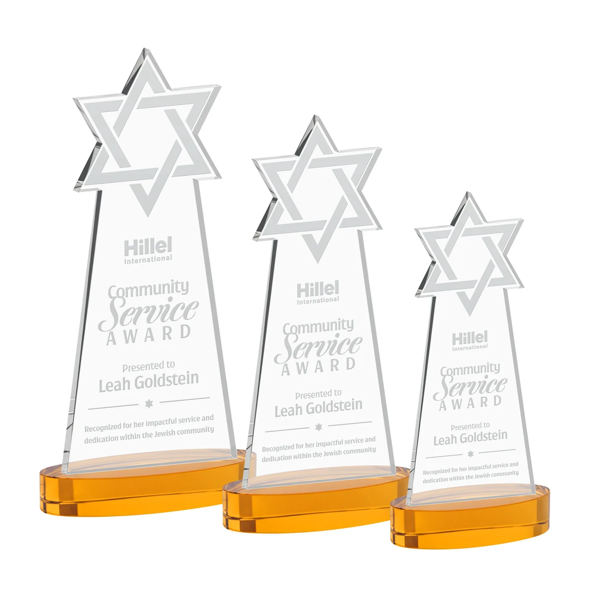 Star of David Award on Alberton Base - Amber 1