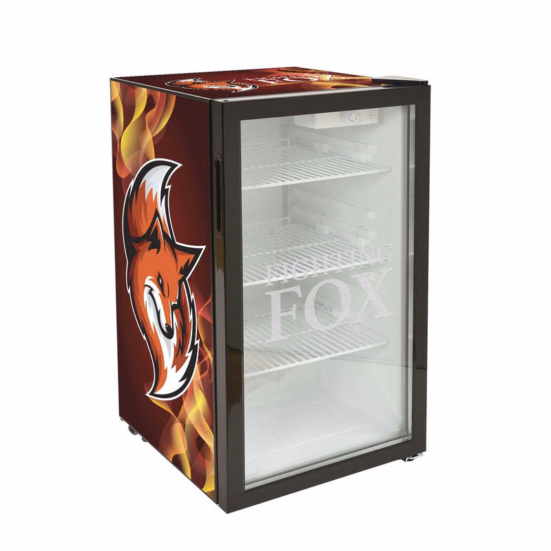 80L Large Countertop Fridge, Wrap Graphic w/ Glass Etching