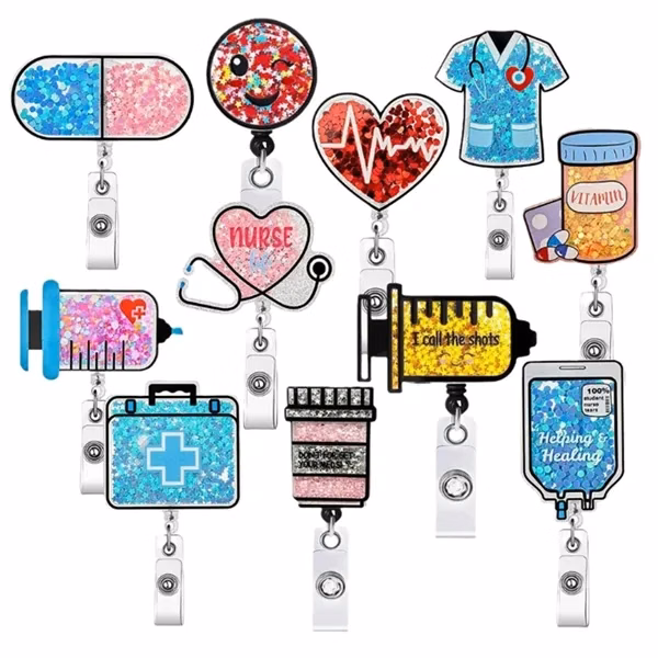 Custom Acrylic Nurse Badge Reel with Medical Icons and Swivel Clip — Healthcare
