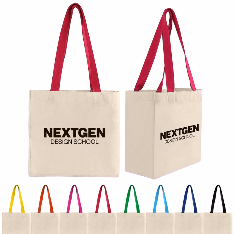Cotton Colored Handle Tote w/Gusset