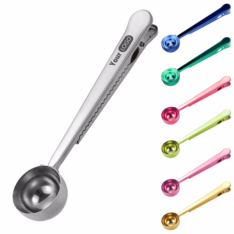 Stainless Steel Stylish Coffee Measuring Spoon With Built-In Bag Clip