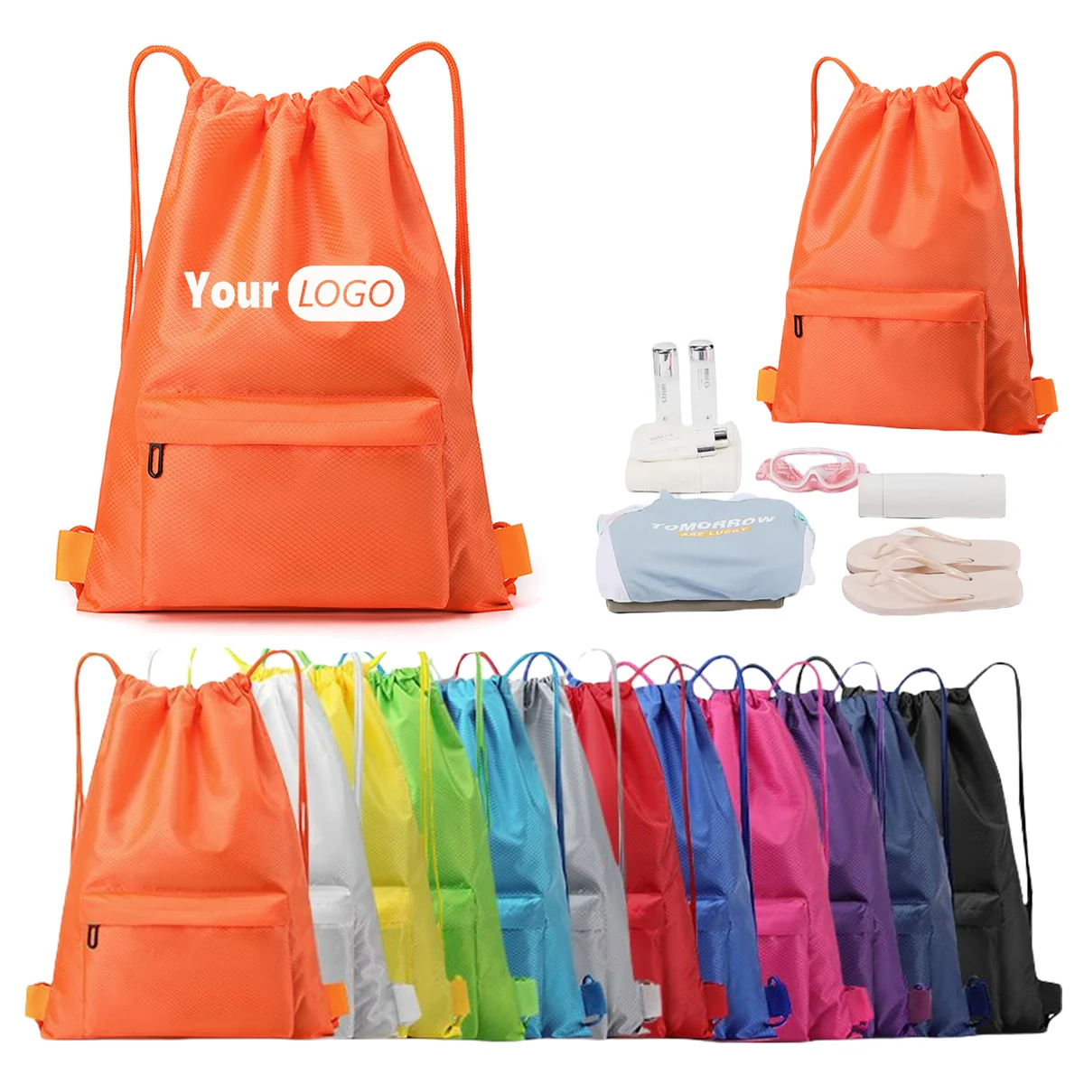 Drawstring Backpack With Zipper Pocket MOQ10 1
