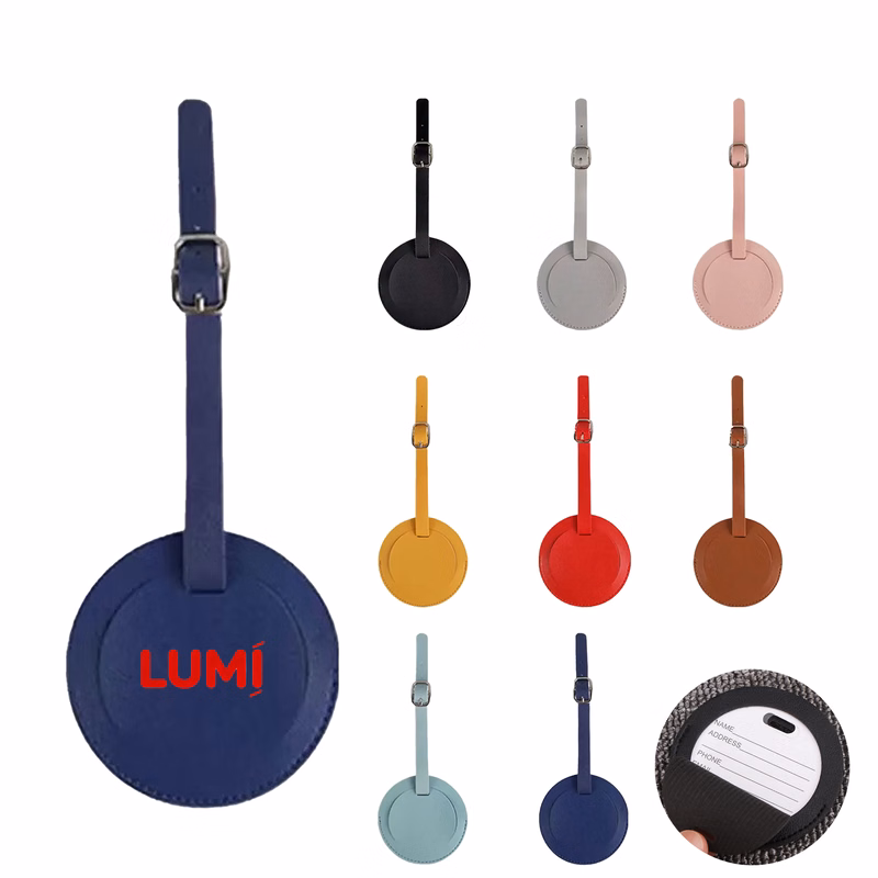 Round Faux Leather Luggage Tag