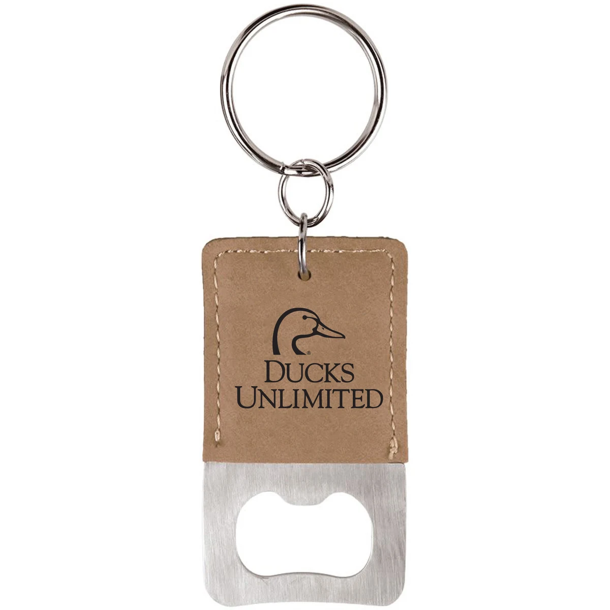 Light Brown Rectangle Leatherette Bottle Opener Keychain 1