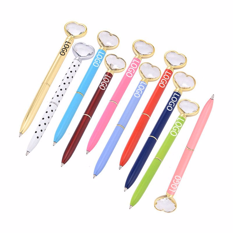 Metal Ball Pen with Heart Shape Crystal Diamond