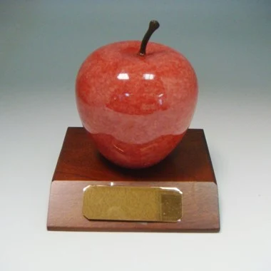 Genuine Red Marble Apple Award with Wood Base 1