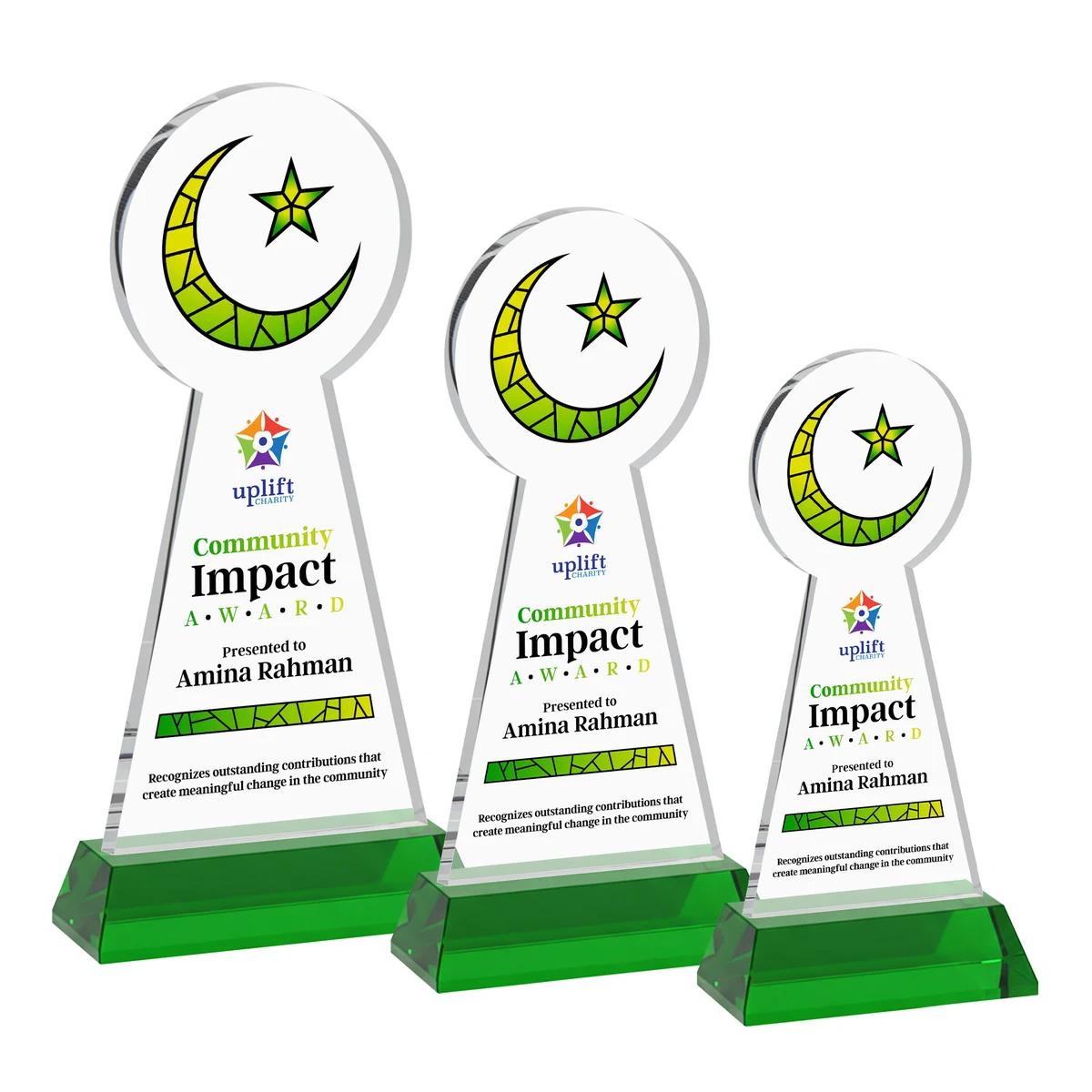 Crescent & Star VividPrint™ Award on Hartford Base - Green 1